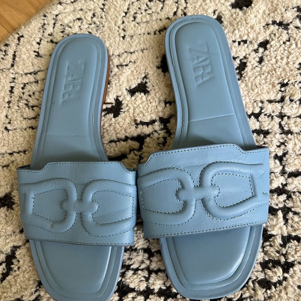 Zara Blue Minimalist Slide Sandals shoes flats